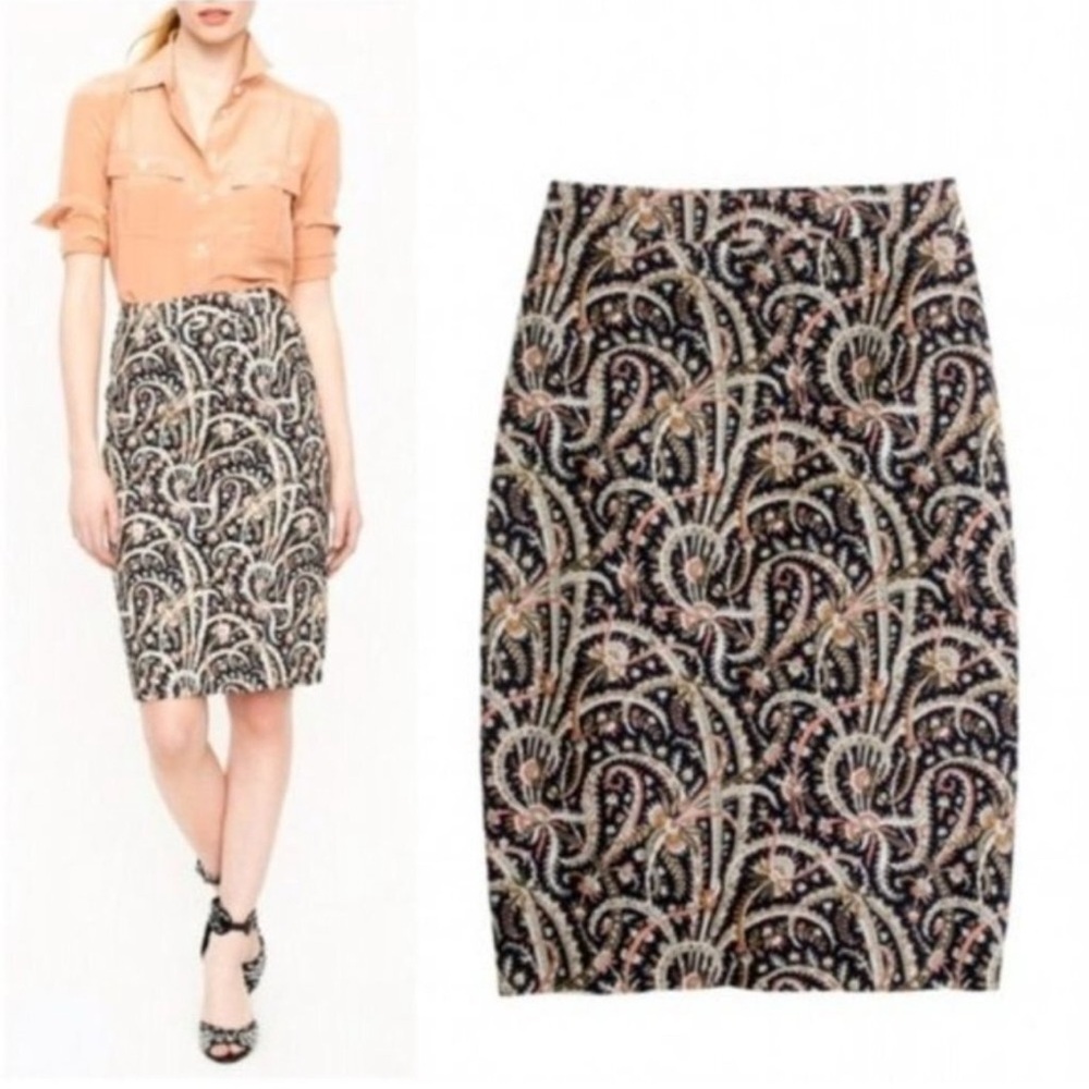 J. Crew No.2 Pencil Skirt in Feather Paisley Print